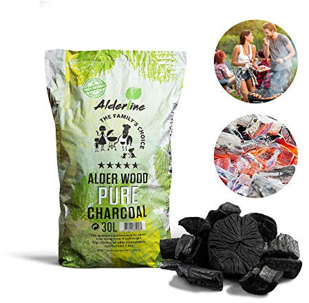 Alderline Lumpwood Charcoal BBQ - Smokeless & Flavor-Enhancing, Quick-Light, Sustainable, Grills & Cooking Styles - 5-20cm Pieces 30L Bag (Pack of 4) - Restaurant Grade Charcoal