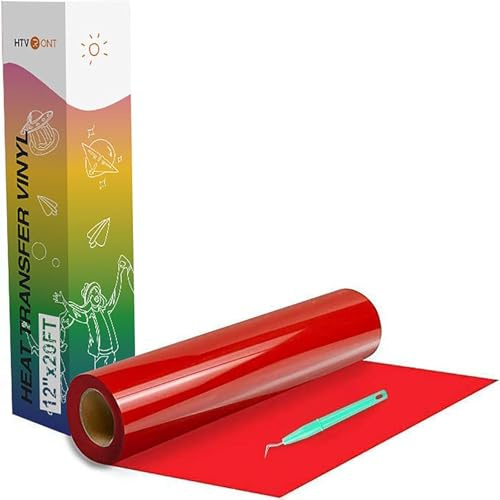 HTVRONT Plotterfolie Textil, Bügelfolie 30,5cm x 6,1m(Rot) | PU Flexfolie, Zum Aufbügeln, Für T-Shirt & Stoffe, Einfach zu entgittern & zu bügeln, Für alle Plotter