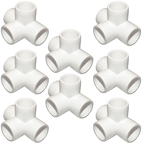ANPTGHT 1/2Inch Tee PVC Fitting 4 Way Elbow Connector, Furniture Grade 90 Degree Elbow Side Outlet, Corner Fittings for Building Furniture Greenhouse Shed Pipe Fittings Tent Connection (Pack of 8)