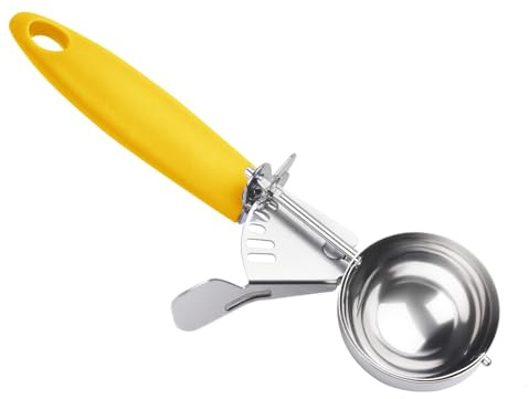 JUNADAEL J Portion Scoop, #20/2 OZ Ice Cream Scooper, Muffin Scoop, Disher, Yellow Handle, for Portion Control, Cookie Dough, Muffin, Cupcake Batter, Ice Cream, Mashed Potatoes