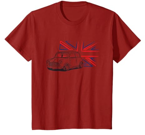 DRS Customs Mini Austin Union Jack T-Shirt, Herren, Kurzarm, Grau, S, Klassisch, Vintage, Retro