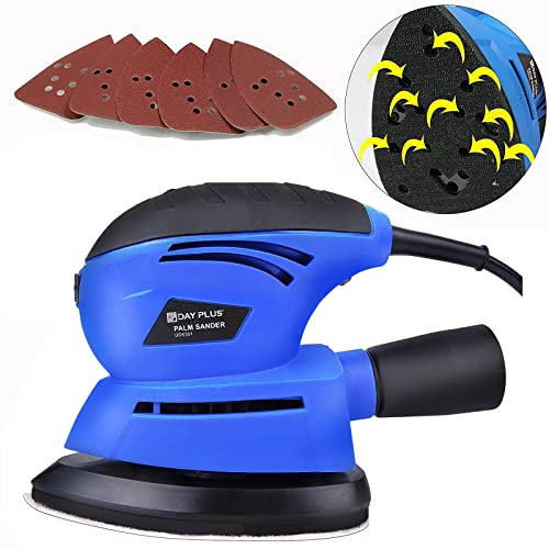 Palm Detail Sander with Dust Collection - 12000 RPM Random Orbit, 6pcs Sandpapers (12000 Grit), Compact with 2M Power Cord for Home Decoration & Furniture Finishing