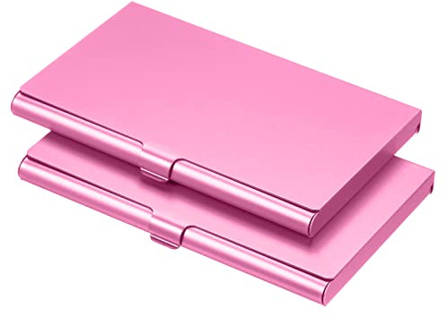 PATIKIL Negocios Tarjetas Soportes, 2uds Aluminio Aleación Abatible Cubierta Delgado Nombre Tarjetas Estuche para Mujer Hombre, Rosa