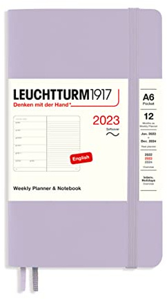 LEUCHTTURM1917 365922 Wochenkalender & Notizbuch Softcover Pocket (A6) 2023, 12 Monate, Lilac, Englisch