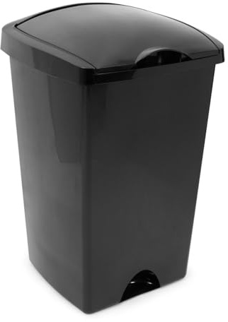 Addis 50ltr Lift Up Flat top Kitchen Waste Trash Complete Bin, All Black