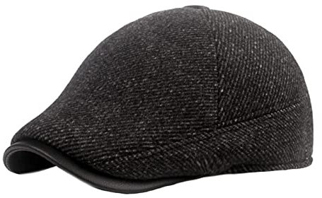 Lifup Herren Schiebermütze mit Ohrenklappen, Schirmmütze Flach Mütze Gatsby Cap Schwarz One Size