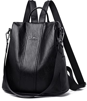 NICOLE & DORIS Damen Rucksäcke Anti Diebstahl Rucksack PU Leder Rucksackhandtaschen Daypack wasserdichte Schulrucksack Multifunktions Schultertasche Travel Rucksack Schwarz