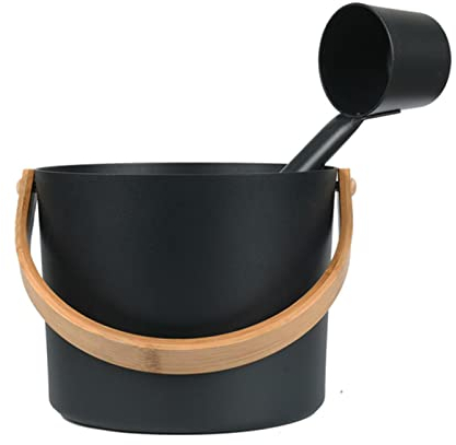Kisbeibi Aluminum Sauna Bucket and Ladle Set Portable,Sauna Bucket and Long Handle Ladle Cedar,Sauna Steam Water Accessories,Bath Accessories Supplies,Accessories for Sauna Steam Room(Black)