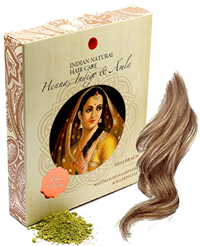 Henna, Indigo & Amla - Hellbraun - Natürliche Haarfarbe & Haarpflege - Pulver - 200g