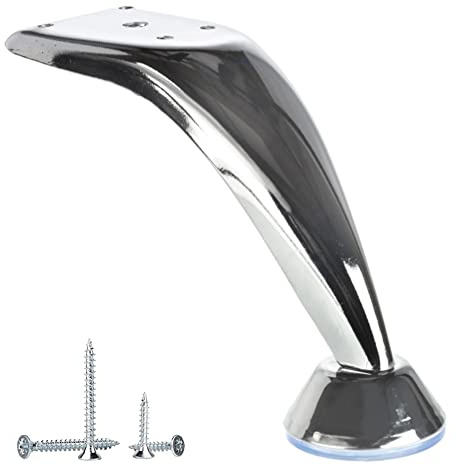 SKIR'CO 4 pcs Metal Furniture Legs 12 cm Height, Curved Legs, Glossy Chrome Furniture Feet, Sofa Legs, Screws Included