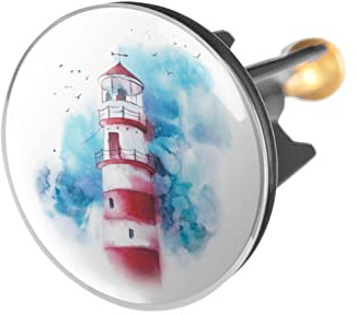 arteneur Waschbeckenstöpsel 40mm mit Motiv Leuchtturm | Excenterstopfen mit Edelstahl-Kopf, extra schwere Messingschraube für stabilen Halt, höhenverstellbar 65-85 mm, rostfrei