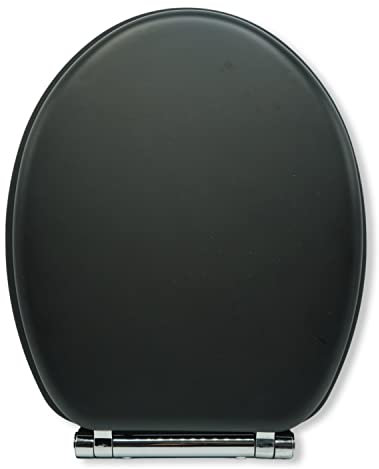 AQUALONA® Luxury Soft Touch Slow Close Toilet Seat with One Button Hinge Release - Click, Lift & Clean Technology - Soft Rubber Coating - Matte Finish - Soft and Warm to Touch (Black)