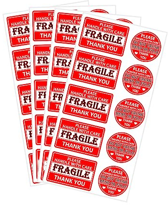 Lot de 300 autocollants de manutention Fragile Expédition « Do not Crush Bend Trample or Fold Labels Please Handle with Care » - Autocollants d'avertissement pour enveloppes, cartons et palettes (rose