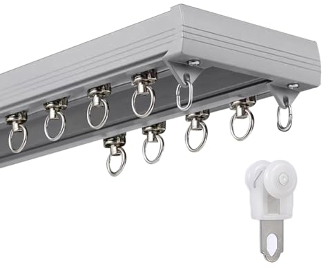 Robust Und Langlebig-Vorhangschienen, Leise Gardinenstange Mit 2-läufiger Gardinenschiene, Aluminium Orhangstange, Für Wohnzimmer Schlafzimmer Raumteiler (Color : Gray, Size : 3m/10FT/2 * 150cm)