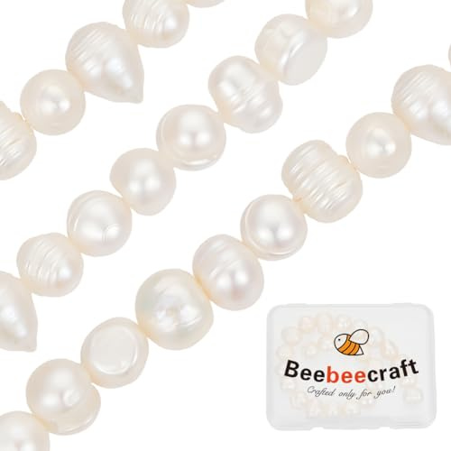 Beebeecraft 1 Caja 23~24 Piezas Perlas Naturales de Agua Dulce Disco Redondo de Patata Perlas Sueltas Cultivadas Blancas para Hacer Joyas Pulseras Collares Manualidades