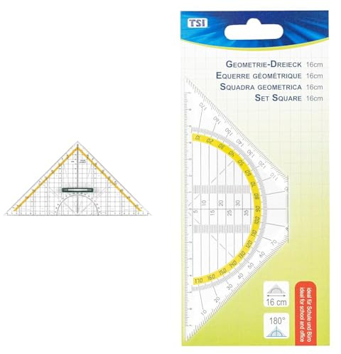 Linex 2632 Geo-Dreieck aus Kunststoff, mit Griff, 30 cm, Winkelmesser, abnehmbarer Griff, Facette, Tuschenoppen, metrische Skala & TSI Geodreieck 16 cm, transparent, Art. Nr. 46302