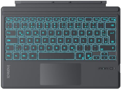 Inateck Surface Pro 7 Tastatur,Kompatibel mit Surface Pro 7/7+/6/5/4 mit Trackpad,Bluetooth 5.3, 7-Farbiger Hintergrund Beleuchtung,QWERTZ,KB02027