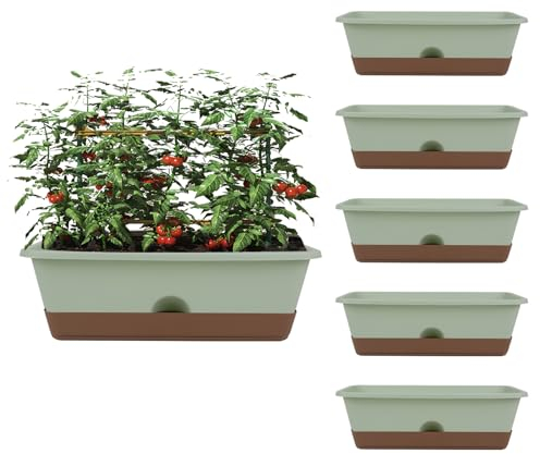 Blumentopf, Pflanztöpfe mit Regal Vierkant-Töpfe, Atmungsaktiv & entwässernd, Garten Blumenkasten, Kräutertopf Set für Blumen, Obst und Gemüse, Sukkulenten, Kletterpflanzen und Blattgemüse (6)