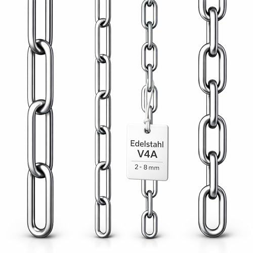 Edelstahlkette VA4 Rundstahlkette Ankerkette Edelstahl Kette Stahlkette ähnl. DIN 766 / DIN 763 (Kurzgliedrig - 5 mm = 2 Mete)