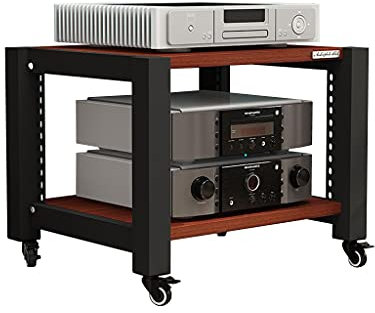 Boxenständer Lautsprecherständer Audio-Ständer, Rollen-TV-Ständer, Medienkomponenten, mehrschichtiger Audio-Ständer, Lautsprecherständer, 2/3/4 Schichten (Teakholzfarbe) für Heimkino und Studio(S1)