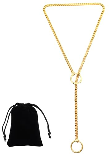 TJUSPIRIT Edelstahl Slip Chain Choker Kette Damen Schlupfkette O-Ring Slip Chain Punk Gothic y2k Lariat Y Halskette PU Lederhalsband Halskette 60CM Länge(Gold)