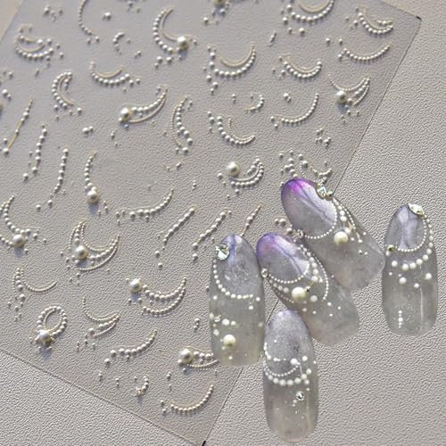 Yeomju 24 PCS Bianco Pizzo Francese Perline Art Adesivi Autoadesivi 5D Nail Sticker Linea Estrattore per Arte Design Accessori