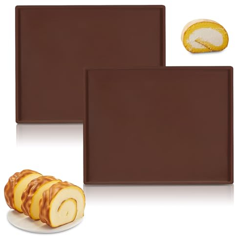 2 PCS Swiss Roll Baking Tin, Non-Stick Silicone Baking Tray | Silicone Mat for Baking, Cooking, Cake, Bread, Cookies (Brown)