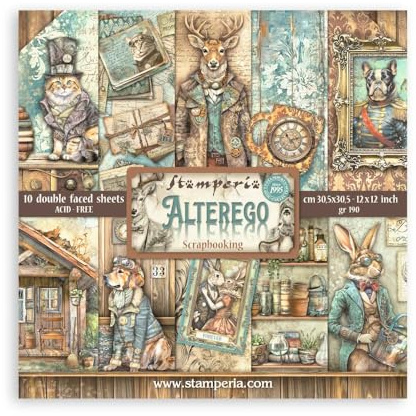 Stamperia - Scrapbook Paper Pad for Scrapbooking, Albums, Card Making, Bullet Journalling and More, Acid Free, Double-Sided, Perfect for Hobbies, Crafts, and Gifting (Alterego) (30.5 x 30.5cm)