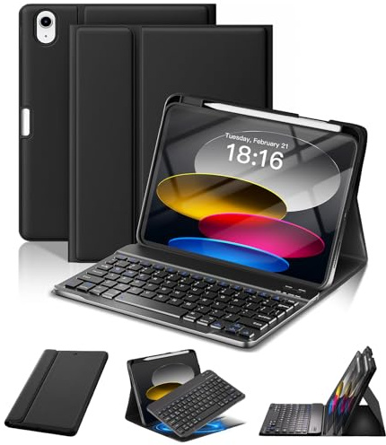 NOKBABO for iPad 11th 10th Generation Case with Keyboard, Magnetic Wireless Detachable Folio case with Pencil Holder, Keyboard for iPad 11th(A16,2025) & ipad 10th Generation(2022) - Black