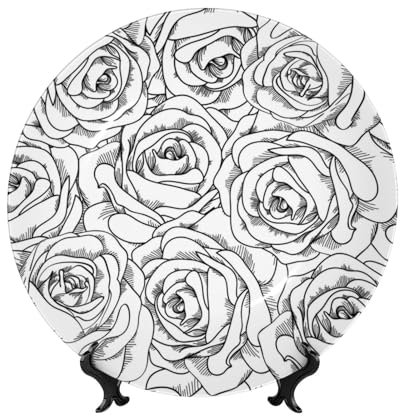 ESASAM Assiette décorative en porcelaine anglaise noire et blanche - Design vintage élégant - Plat décoratif en porcelaine pour décoration d'intérieur, tenture murale, cadeau pour les vacances, les