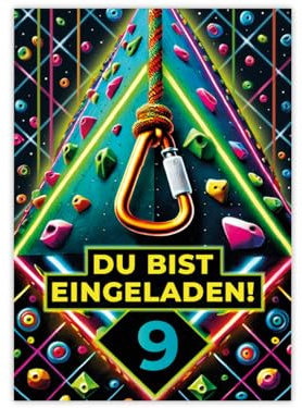 12 Einladungskarten zum 9. Kindergeburtstag Mädchen Jungen Klettern Kletterpark coole bunte Einladungen neunte Geburtstag