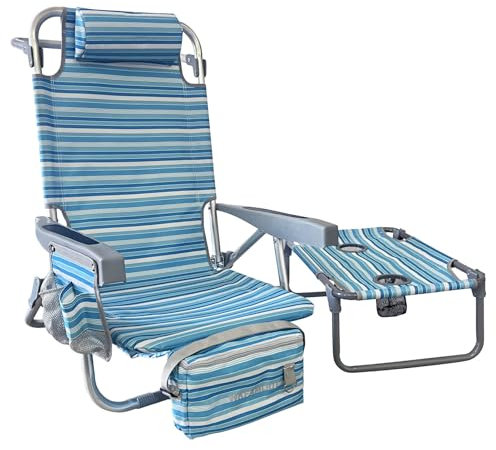 WKFAMOUT Ryggsäck strandstol aluminium med fällbart campingbord 5-positioners liggande platt loungestol utomhus för vuxna med isolerad kylväska och mugghållare
