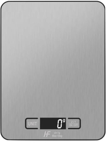 HomeFashion Large 23x17cm 10kg 1g Digital Kitchen Scales Food Scale Stainless Steel Surface With Backlit LCD Display Multifunction for Home Office Use