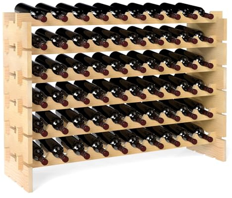 GOPLUS Casier à Bouteilles pour 60 Bouteilles, Range Bouteille Vin avec 6 Étagères, Porte Bouteille en Bois Massif pour Bars, sous-sols, 101x29x72cmCM, Bois Naturel (60 Bouteilles)