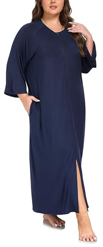 VOGMATE Morgenmantel Damen Gro?e Gr??en Dünner Frottee Lang Leichter Bademantel mit Rei?verschluss Kuschelig übergr??e Hausmantel Bathrobe for Women