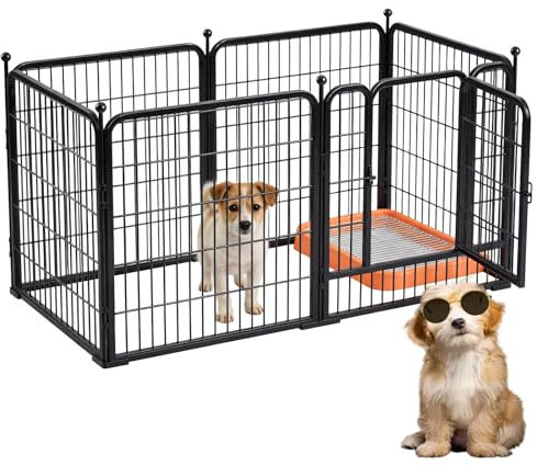 Dog Pen Indoor/Outdoor,6 Panel Dog Playpen Safe Play Pet Fence for Medium/Small Dogs Heavy Duty Portable Pet Exercise Fence with Locking for Living Room Yard Garden (C)