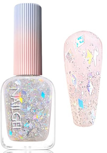 Virellay Klar Glitzernagellack, Glitzer Nagellack Klar, 12 ML Transparent Glitzer Nagellack Ohne UV Lampe, Langanhaltender Schnelltrocknender für Frauen DIY