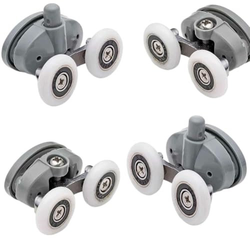 Roues de poulie de salle de douche, Lot de 4 roulettes de porte de douche double for salle de bain, 19/23/25/27 mm de diamètre, poulie de porte de cabine de douche, accessoires de quincaillerie, roues