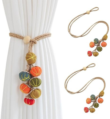 BSITSSS 2 Piezas Alzapaños Cortinas, Moda Recoge Cortinas, Ajustable Sujeta Cortinas, Abrazaderas Cortinas Pinchos de Calabaza, Soporte Decorativo para Cortinas para Dormitorio Salón y Oficina