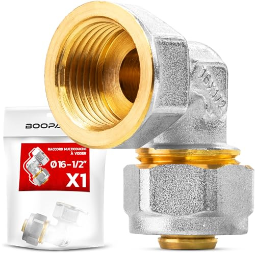 BOOPARTS – Coude Femelle à Visser Ø16–1/2 15/21 | Raccord Multicouche à Compression pour Tubes PER, PEX et Multicouche | Plomberie et Sanitaire