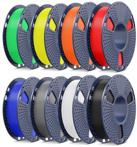 SUNLU 250G*8 PLA+2.0 3D Filament Bundle, Filament Amélioré PLA PLUS 2.0 Multicolore, 250G par Bobine, Lot de 8, Poids Total 2KG, Noir+Blanc+Gris+Rouge+Bleu Klein+Jaune+Vert+Orange soleil