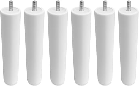Homey Lot de 6 Pieds en Bois pour Base tapissée, cylindriques avec Filetage M10, Hauteur 25 cm, Blanc