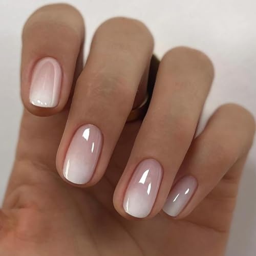 ZILZUFA Lot de 24 Français Faux Ongles Court Carré Press on Nails, Ongles Autocollants Adhesif Acrylique Pleine Couverture Faux Ongles Autocollants pour Femmes et Filles (Classique)
