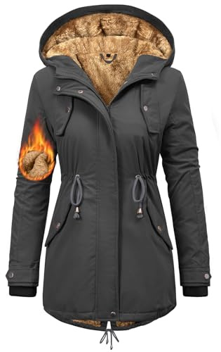Nadeer Women Parka Coat Winter Warm Jacket Quilted Hooded Outerwear Fleece Lined Thick Coat Casual Windproof Cotton Padded Overcoat with Pockets