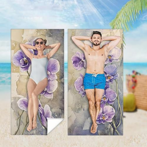 Telo Mare Microfibra Antisabbia, 2 Pezzi Telo Mare Grande 90x160 cm Asciugamano Palestra Viola Stuoia Spiaggia Antisabbia, Super Assorbente, Asciugatura Rapida, per la Spiaggia Regalo Fiore M-6570
