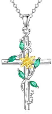 LONAGO Collier Fleur de Lys Argent Sterling 925 Fleur de Lys avec Croix Pendentif Collier pour Femme