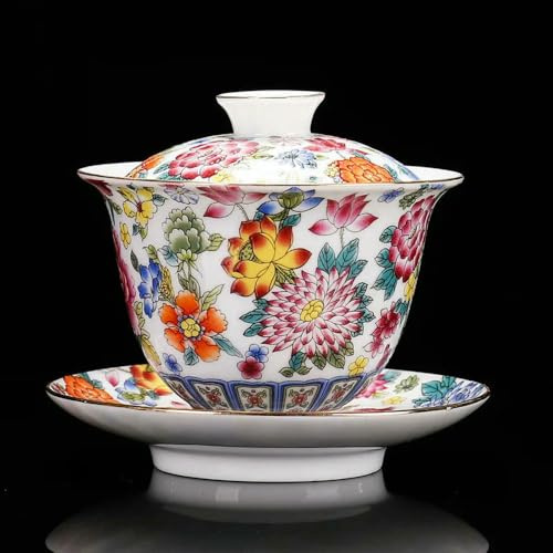 Tazón de Porcelana Blanca Sancai Gaiwan con Tapa de Esmalte de Color, platillo, sopera de té Vintage Hecha a Mano, Juego de té, Regalo, 200 ml