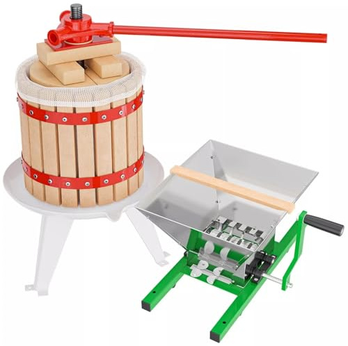 12L Fruit Wine Grape Press and 7L Fruit Mill Manual Juice and Cider Making Set Heavy Duty Fruit Wine and Crusher Bundle for Apple Berry Juice Maker Home Brewing Cider Making Equipment for Kitchen