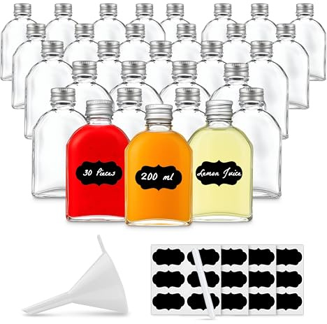 Amajoy 30 x 200ml leere Glasflaschen Tasche Likörflaschen mit Schraubverschluss, 200 ml Weinflasche Schnapsflasche Essig Öl Flasche zum befüllen 0,2 Liter(30 x 200ml)
