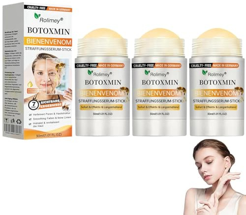 Rolimey Botoxmin Bienenvenom Straffungsserum Stick, 2026 Neu Bienengift Faltencreme, Professional Bienengift Feuchtigkeitsspendend & Anti-Falten-Creme, für alle Hauttypen (3 stab)